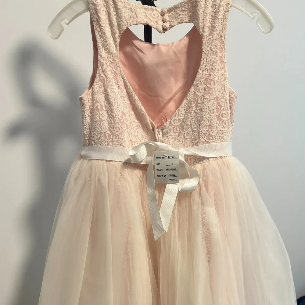 Ball Gown Flower Girl Dress with Heart Cutout , Whisper Pink , Size 14 - Picture 3 of 5